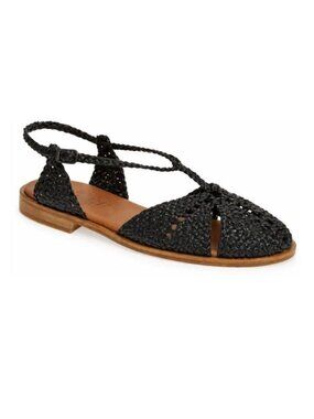 HEREU Sorolla Slingback Flat SANDALS 36 5.5 Black Woven Raffia Leather NEW $590